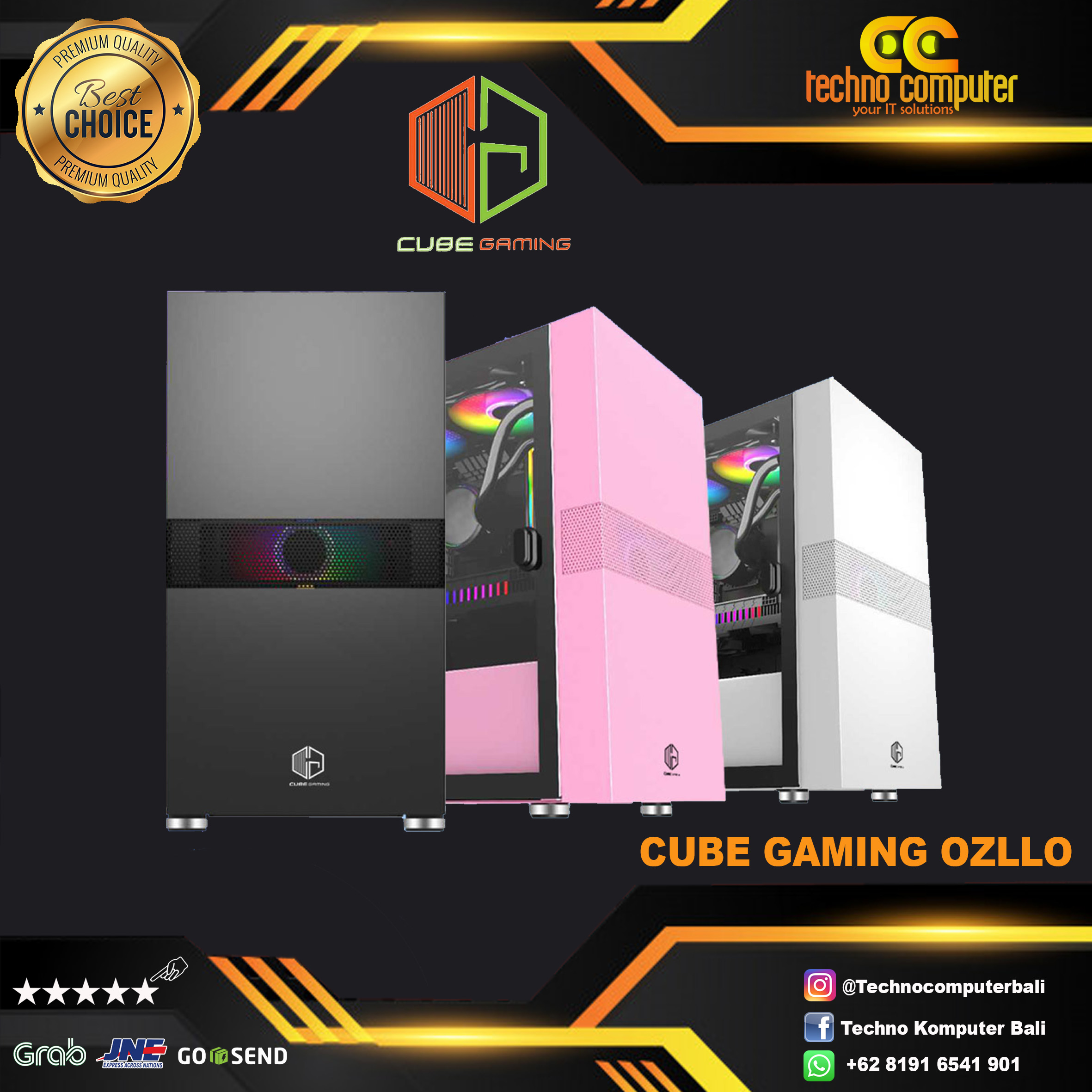 CASING CUBE GAMING OZLLO BLACK - mATX - LEFT SIDE MAGNETIC GLASS DOOR - Free 1pcs 120mm RGB Fan