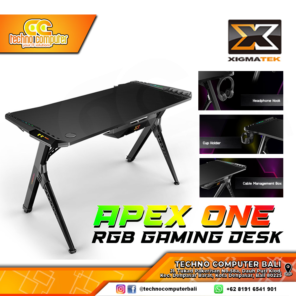 MEJA GAMING XIGMATEK APEX ONE RGB GAMING DESK With Headphone Hook & Cup Holder