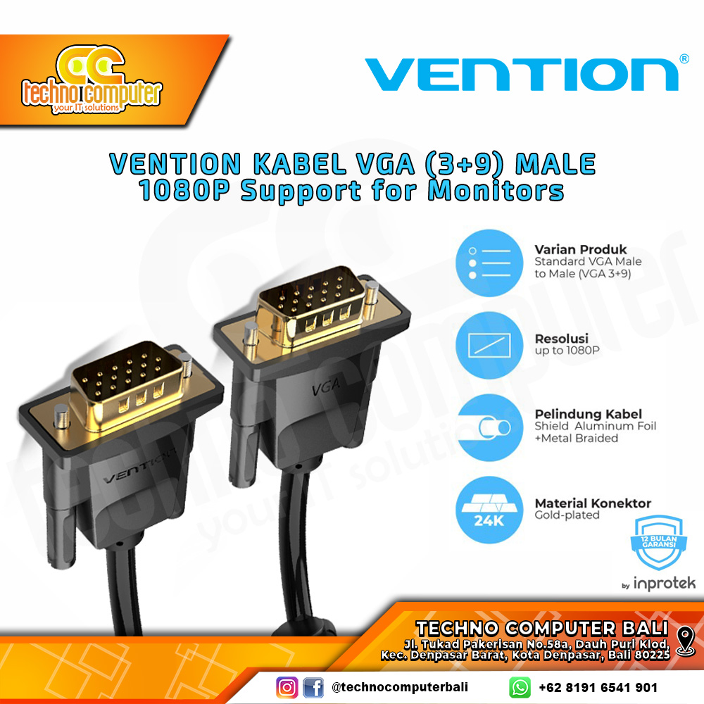 VENTION KABEL DISPLAY - Kabel VGA - VGA (3+9) Male to Male - DAD 15M