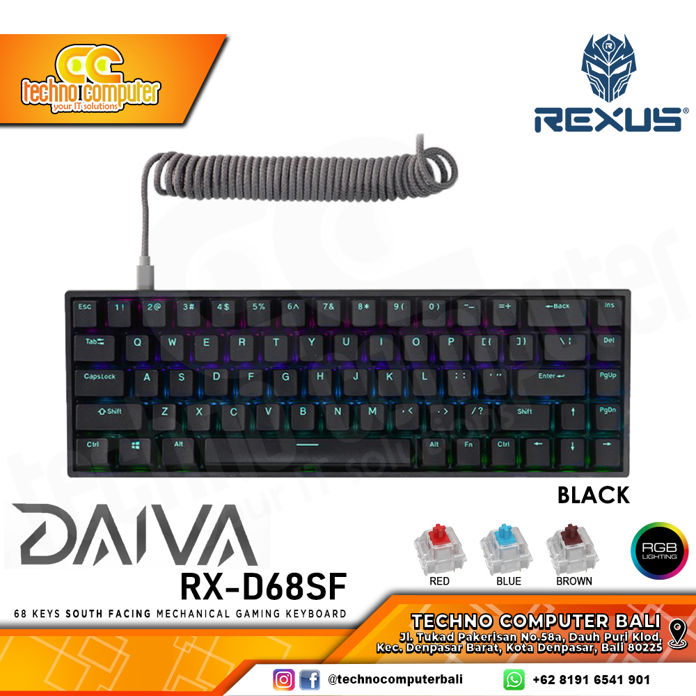 REXUS DAIVA RX-D68SF Black - Mechanical Brown Switch - Gaming Keyboard