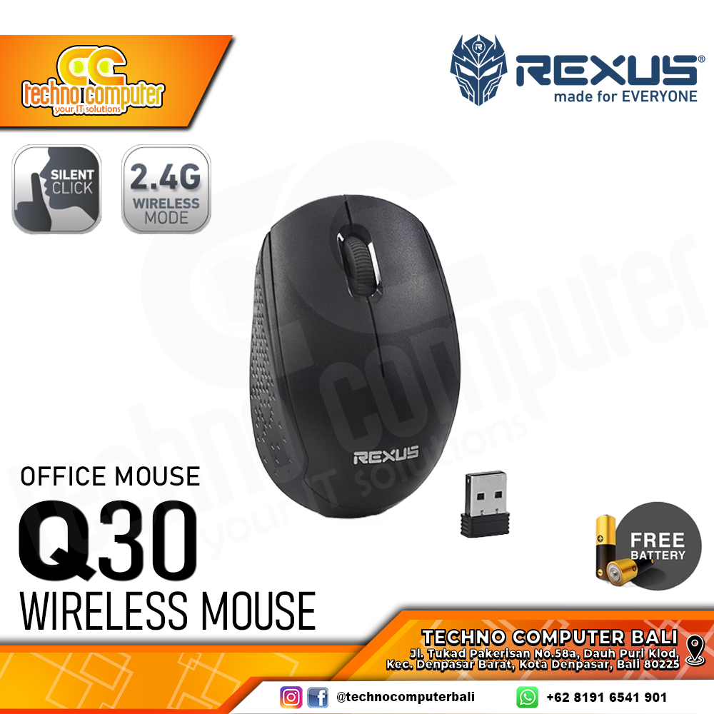 REXUS Q30 Silent Click Wireless Black - Office Mouse Wireless