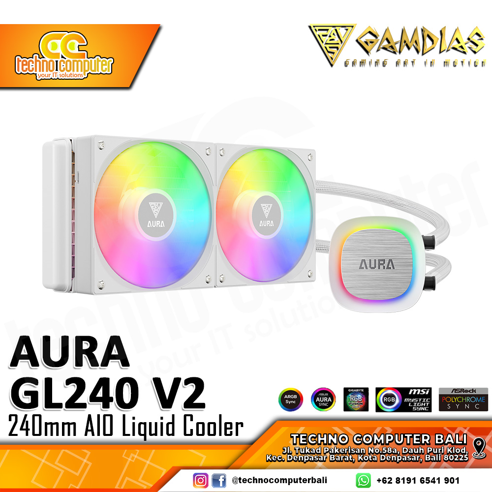 GAMDIAS AURA GL240 V2 White - CPU Cooler - 240mm AIO Liquid Cooler