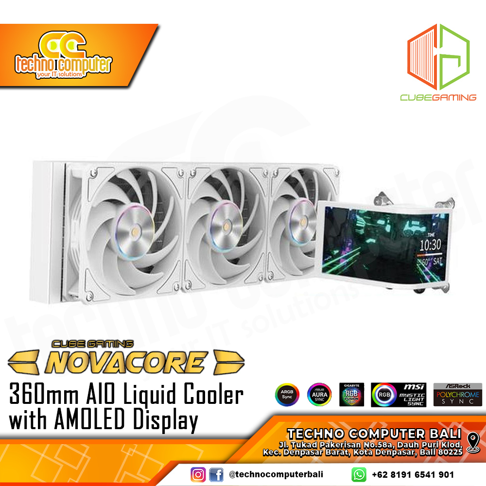 CUBE GAMING NOVACORE White - CPU Cooler - 360mm AIO Liquid Cooler with AMOLED Display