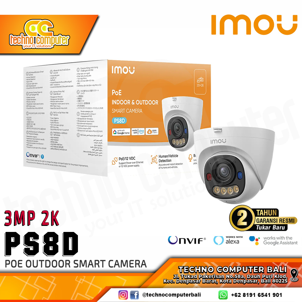 IMOU PS8D PoE 3MP 2K (Non Wifi) INDOOR/OUTDOOR Turret Network Camera CCTV