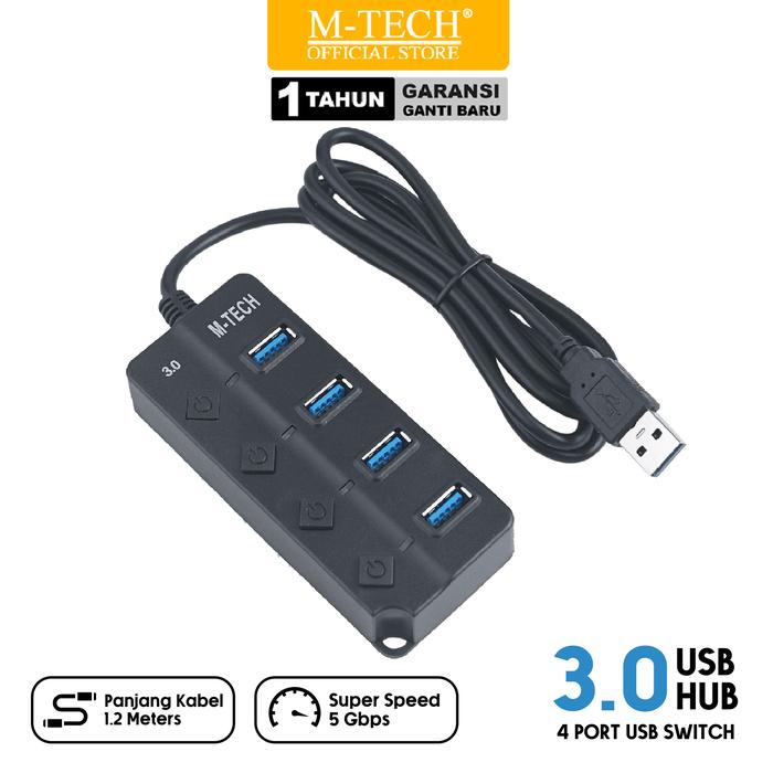 M-TECH USB HUB 3.0 4x Port with Individual Power Switches - MT-UH3 1.2M