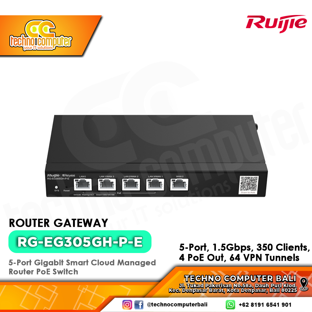 ROUTER GATEWAY RUIJIE/REYEE RG-EG305GH-P-E 5-Port Gigabit Smart Cloud Managed Router PoE Switch