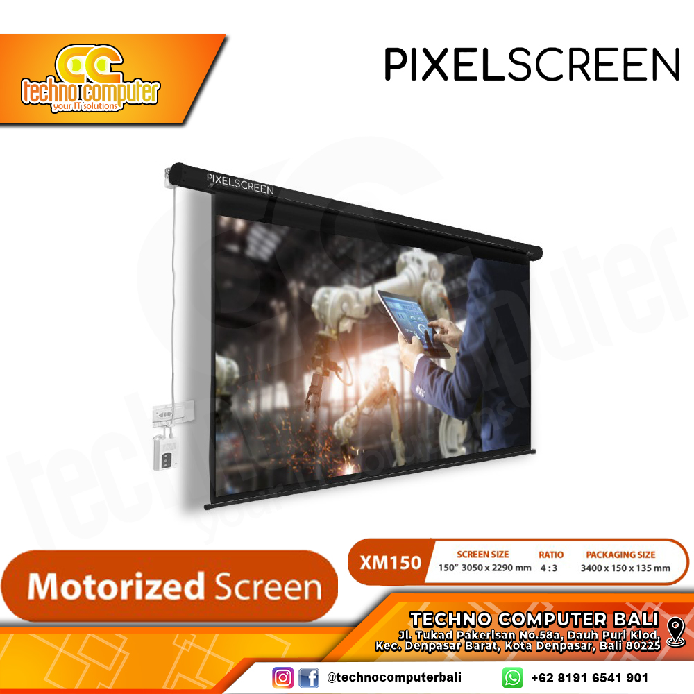 PIXELSCREEN Screen Projector Motorized Metal Case 150 inch
