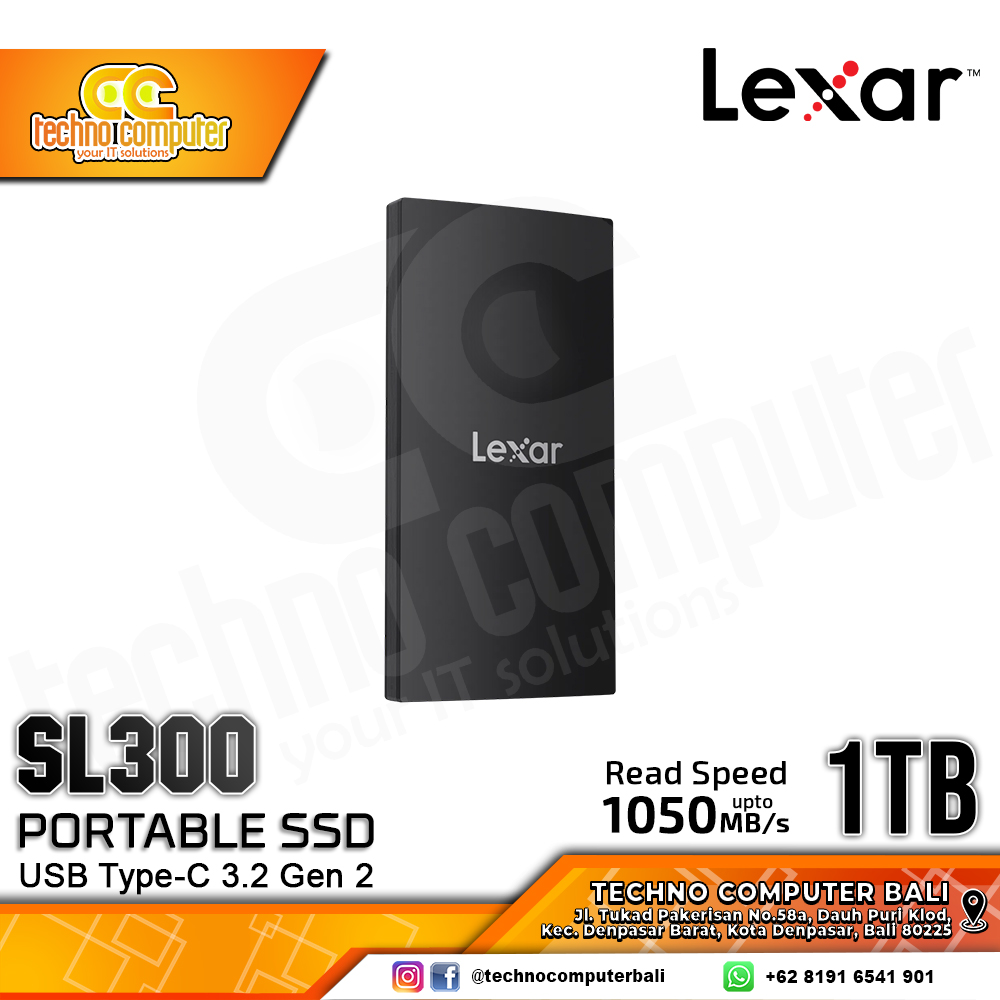 SSD EXTERNAL LEXAR SL300 PORTABLE SSD - Up to 1050MB/s, USB Type-C 3.2 - 1TB