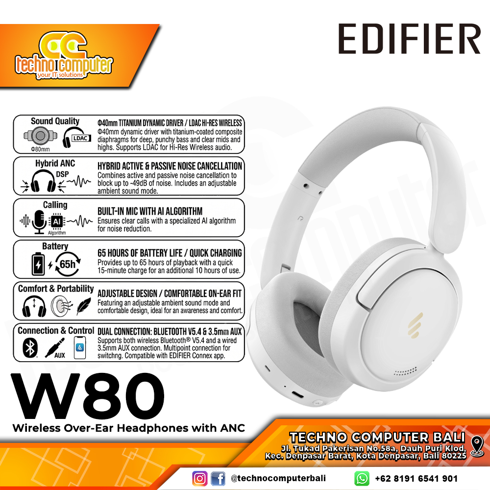 HEADPHONE EDIFIER W80 Wireless Noise Cancelling Invory - Headphone Wireless