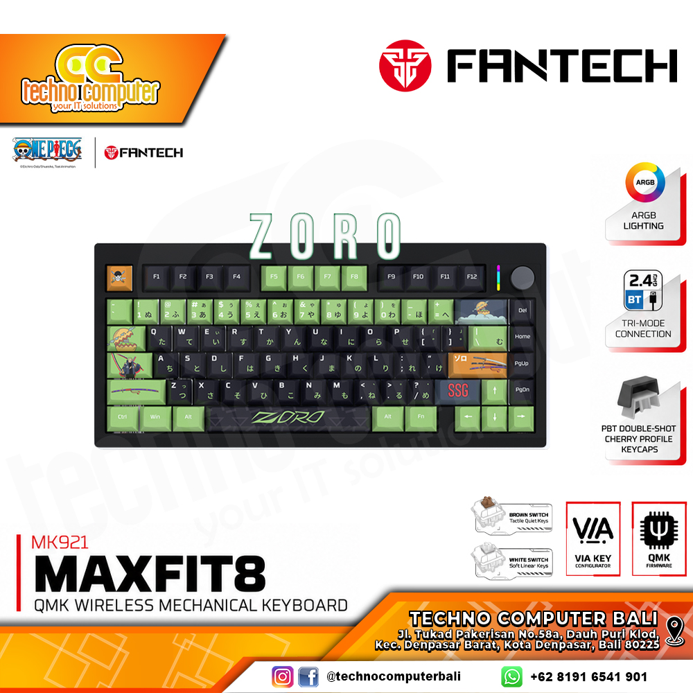 FANTECH X ONEPIECE MAXFIT8 MK921 60% WIreless ZORO - Mechanical White Switch - Gaming Keyboard Wirel