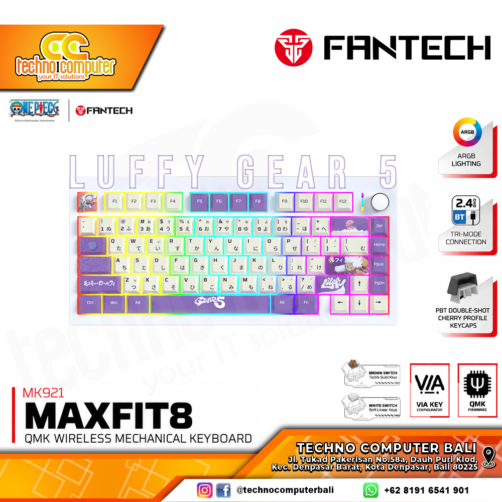FANTECH X ONEPIECE MAXFIT8 MK921 60% Wireless GEAR 5 - Mechanical White Switch - Gaming Keyboard Wir